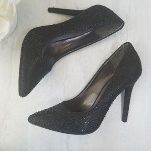 DIBA Rhinestone Studded Pointed-Toe Sparkle Pumps